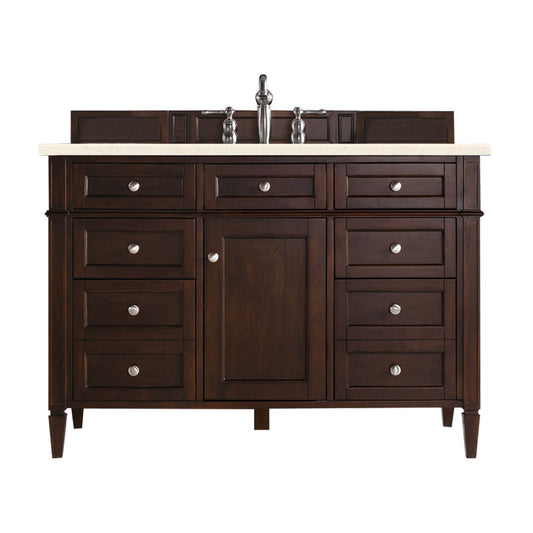 Brittany 48" Burnished Mahogany Single Vanity w/ 3 CM Eternal Marfil Quartz Top James Martin Vanities