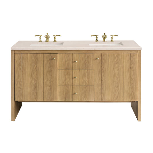 Hudson 60" Double Vanity, Light Natural Oak w/ 3CM Eternal Marfil Top James Martin Vanities