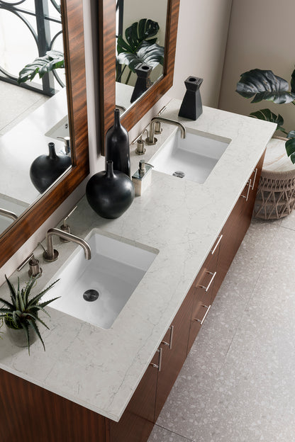 Metropolitan 72" Double Vanity, American Walnut, w/ 3 CM Eternal Jasmine Pearl Quartz Top James Martin Vanities