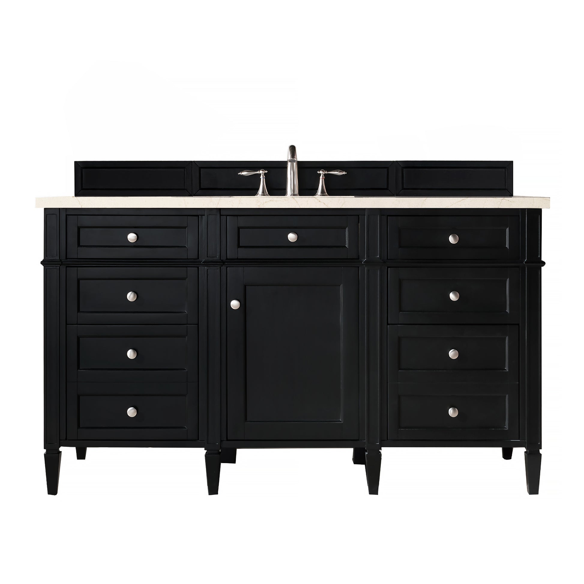 Brittany 60" Single Vanity, Black Onyx, w/ 3 CM Eternal Marfil Quartz Top James Martin Vanities