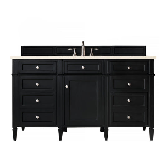 Brittany 60" Single Vanity, Black Onyx, w/ 3 CM Eternal Marfil Quartz Top James Martin Vanities