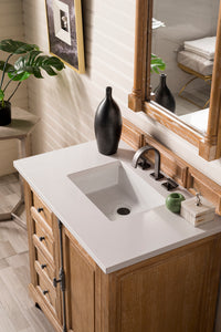 Providence 36" Single Vanity Cabinet, Driftwood, w/ 3 CM Classic White Quartz Top James Martin