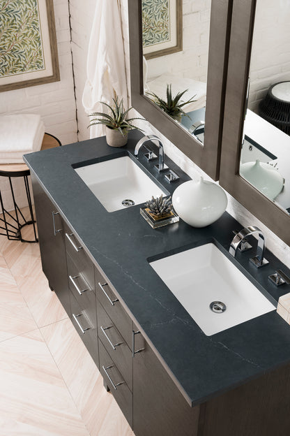 Metropolitan 60" Double Vanity, Silver Oak, w/ 3 CM Charcoal Soapstone Quartz Top James Martin Vanities