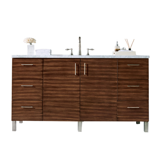 Metropolitan 60" American Walnut Single Vanity w/ 3 CM Arctic Fall Solid Surface Top James Martin Vanities