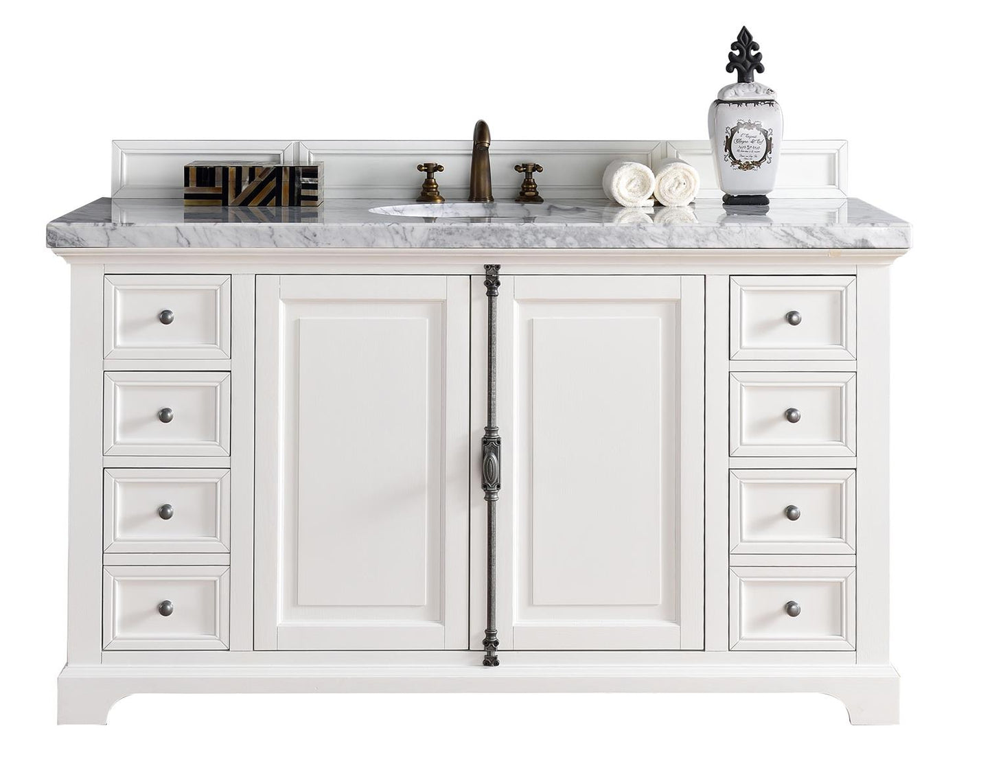 Providence 60" Bright White Single Vanity w/ 3 CM Carrara Marble Top James Martin