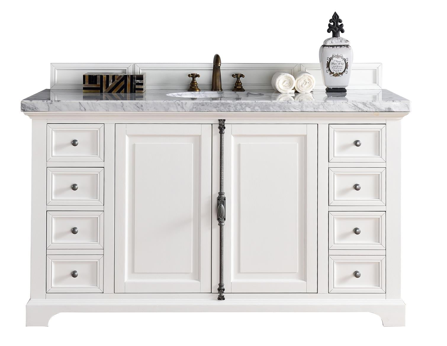 Providence 60" Bright White Single Vanity w/ 3 CM Carrara Marble Top James Martin