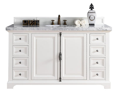 Providence 60" Bright White Single Vanity w/ 3 CM Carrara Marble Top James Martin