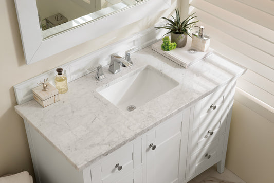Palisades 48" Single Vanity, Bright  White w/ 3 CM Carrara Marble Top James Martin Vanities