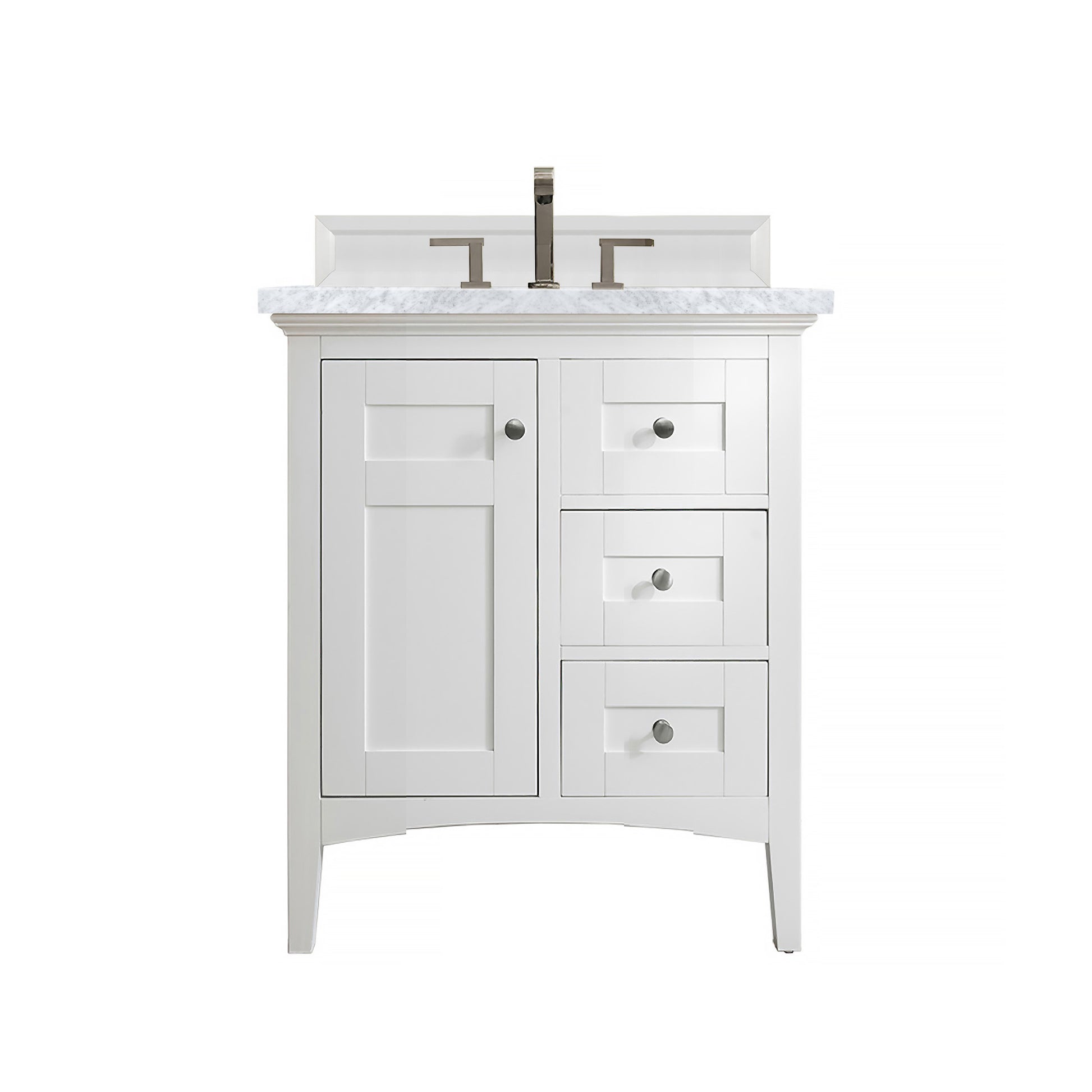 Palisades 30" Single Vanity, Bright White w/ 3 CM Carrara Marble Top James Martin Vanities