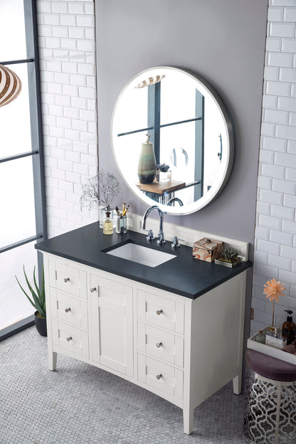 Palisades 48" Single Vanity, Bright  White, w/ 3 CM Charcoal Soapstone Quartz Top James Martin Vanities