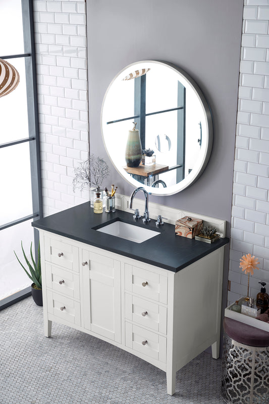 Palisades 48" Single Vanity, Bright  White, w/ 3 CM Charcoal Soapstone Quartz Top James Martin Vanities