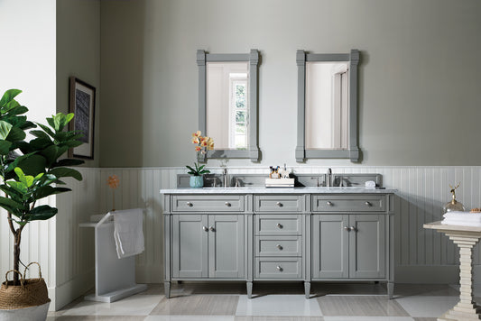 Brittany 72" Urban Gray Double Vanity w/ 3 CM Carrara Marble Top James Martin Vanities