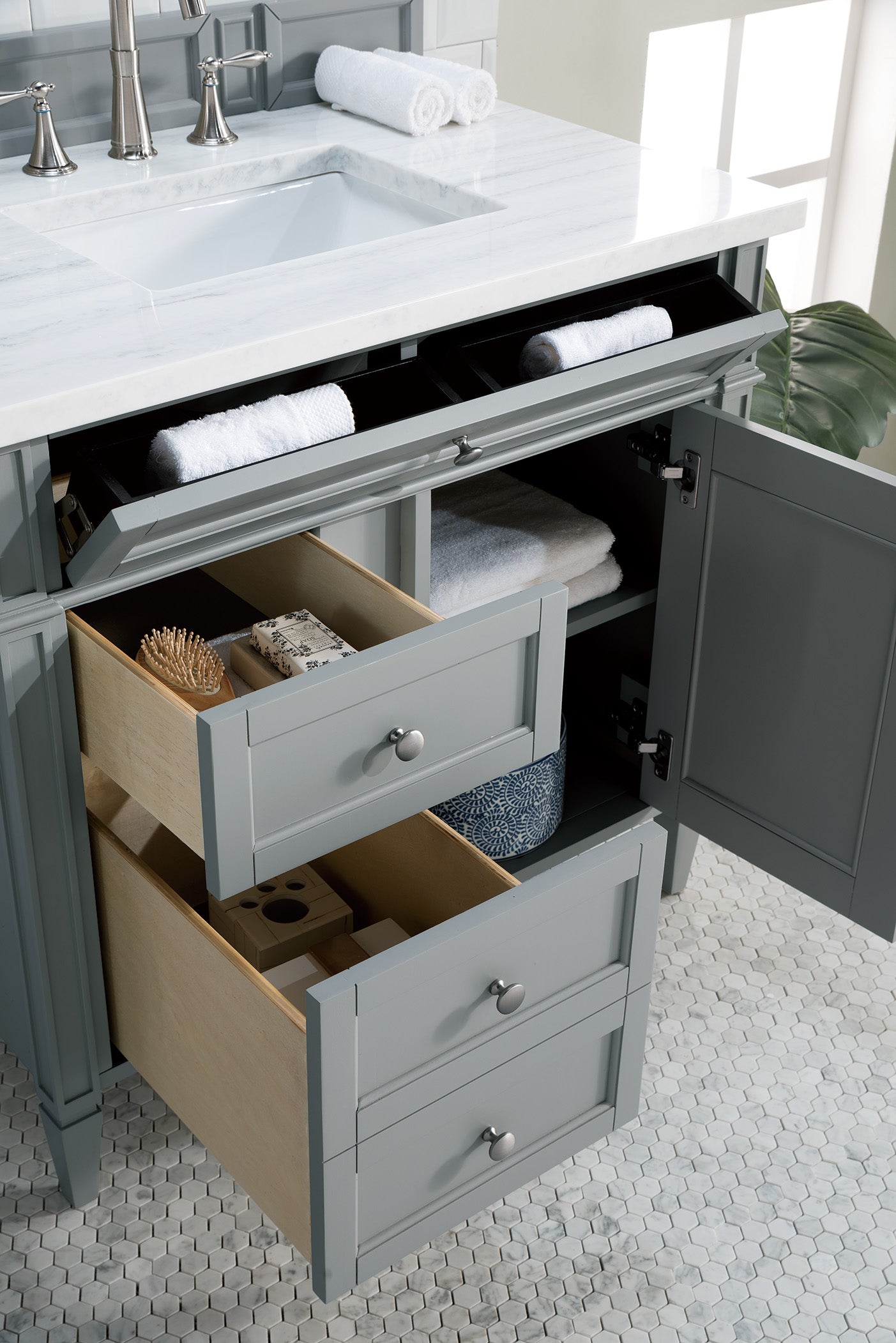 Brittany 36" Urban Gray Single Vanity w/ 3 CM Arctic Fall Solid Surface Top James Martin Vanities