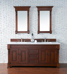 Brookfield 72" Double Vanity, Warm Cherry w/ 3 CM White Zeus Quartz Top James Martin Vanities