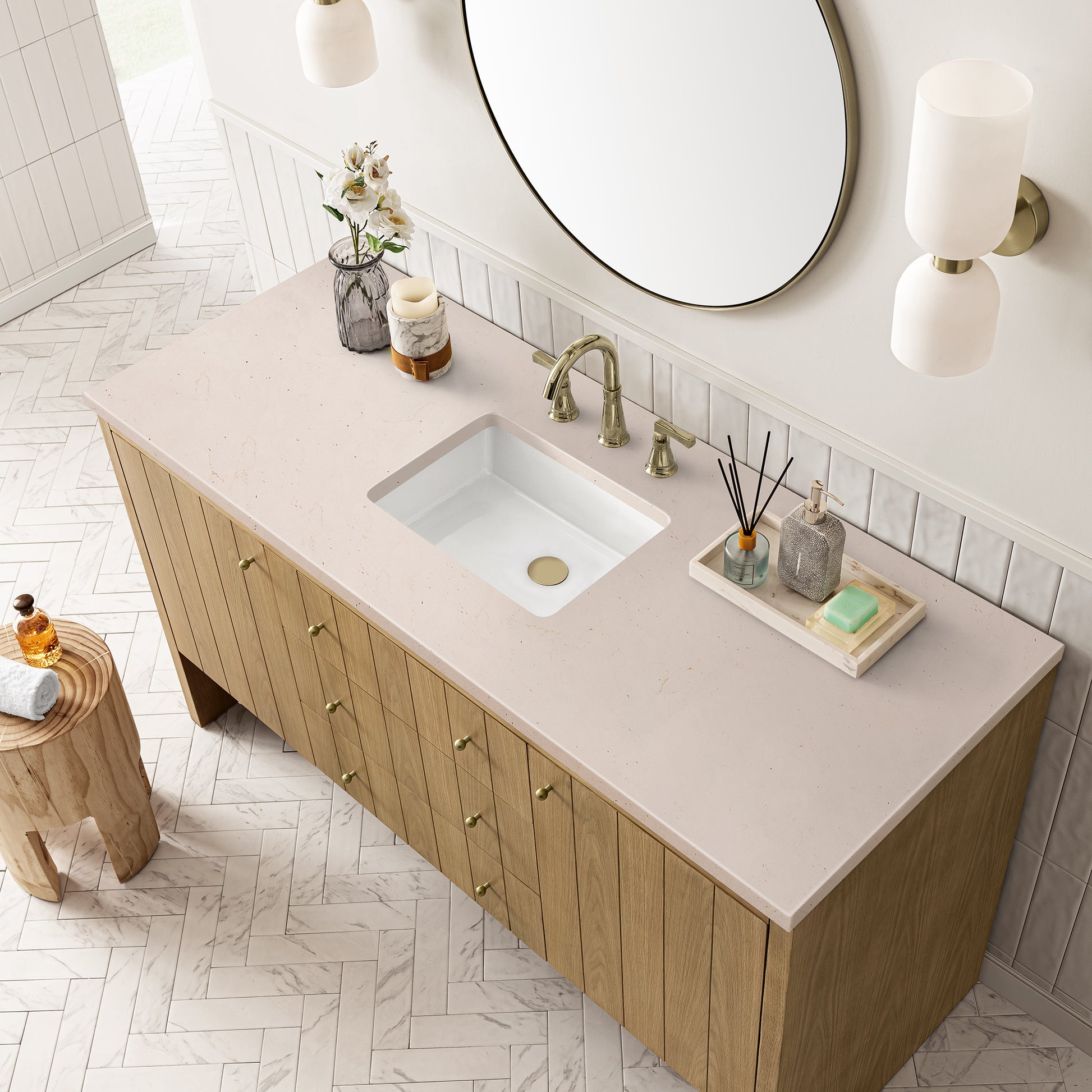 Bathroom Vanities Outlet Atlanta Renovate for LessHudson 60" Single Vanity, Light Natural Oak w/ 3CM Eternal Marfil Top