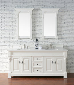 Brookfield 72" Double Vanity, Bright White w/ 3 CM White Zeus Quartz Top James Martin Vanities