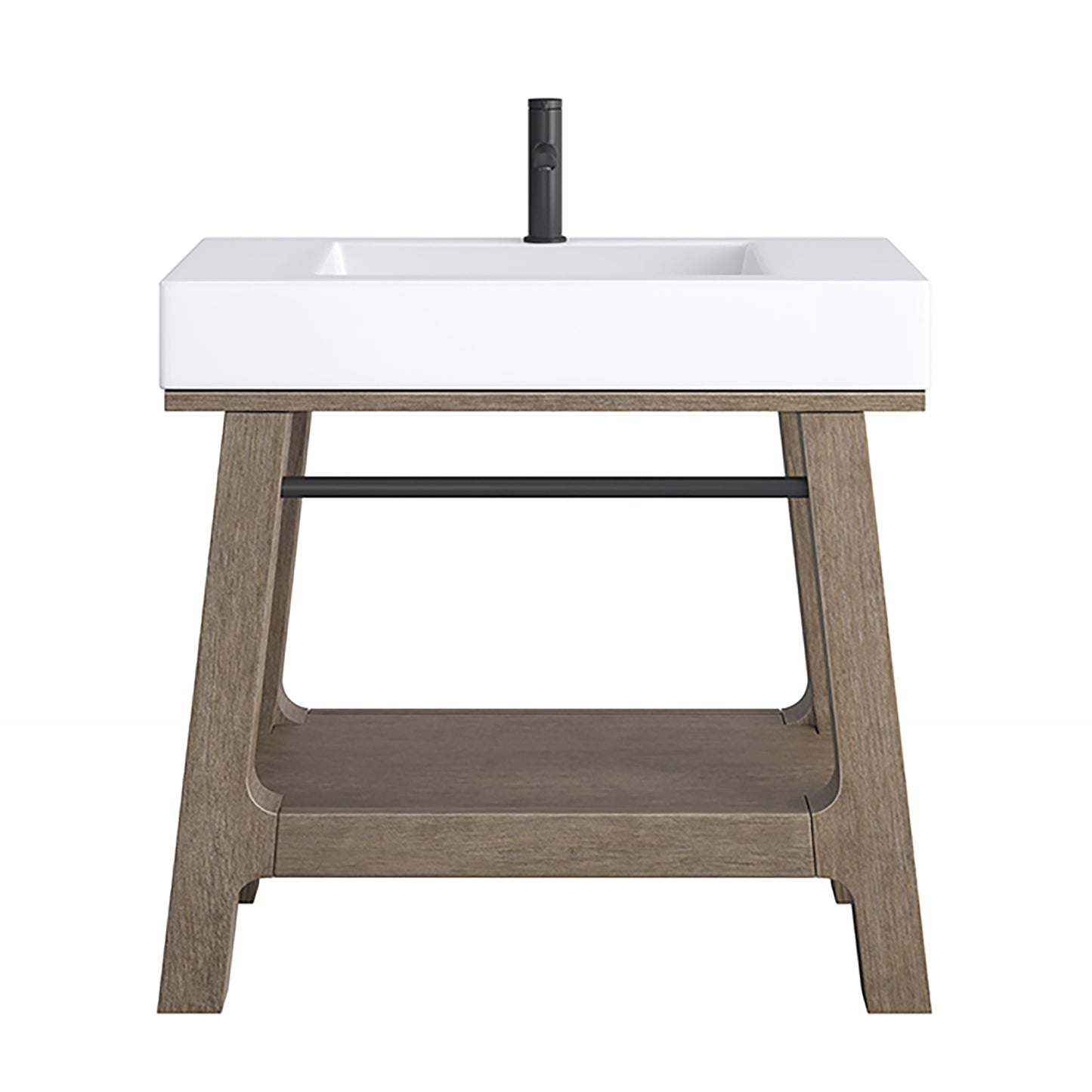 Auburn 36" Sink Console, Weathered Timber w/ Glossy White Mineral Composite Top James Martin Vanities