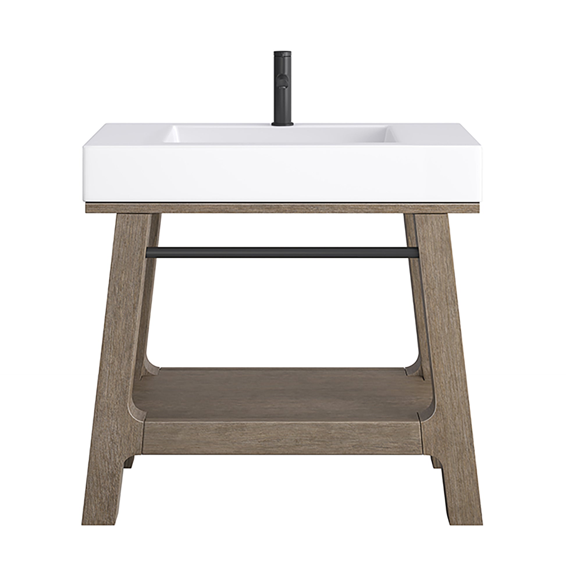 Auburn 36" Sink Console, Weathered Timber w/ Glossy White Mineral Composite Top James Martin Vanities