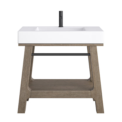 Auburn 36" Sink Console, Weathered Timber w/ Glossy White Mineral Composite Top James Martin Vanities