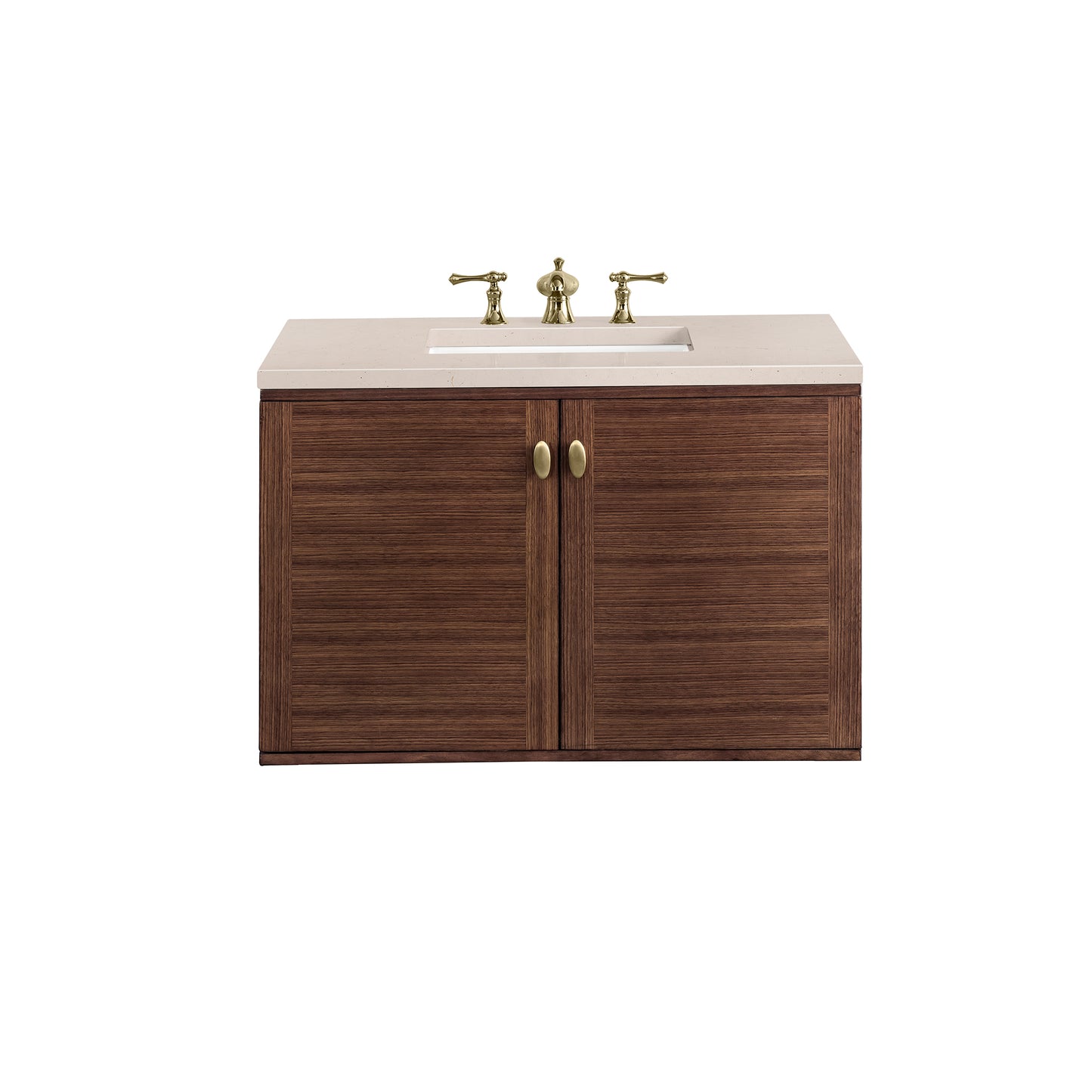 Amberly 36" Single Vanity, Mid-Century Walnut w/ 3CM Eternal Marfil Top James Martin Vanities