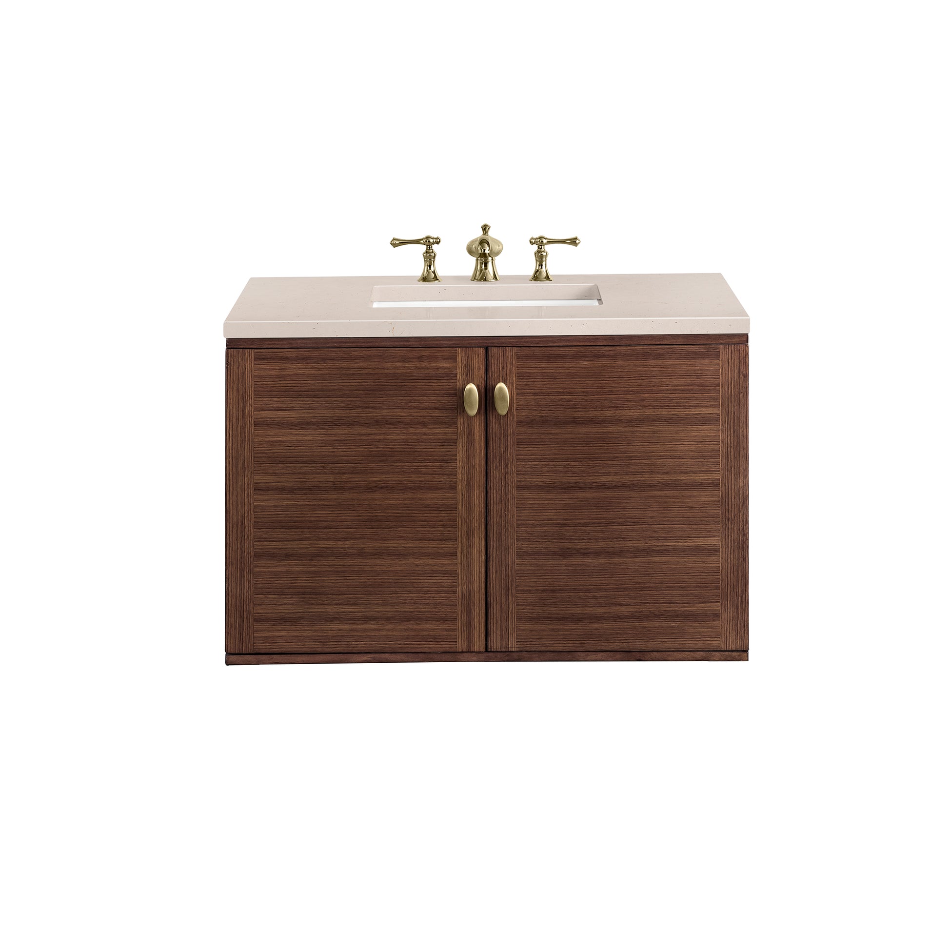 Amberly 36" Single Vanity, Mid-Century Walnut w/ 3CM Eternal Marfil Top James Martin Vanities