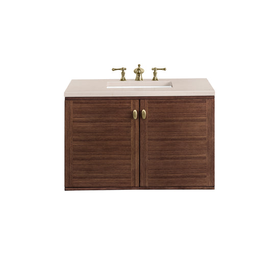 Amberly 36" Single Vanity, Mid-Century Walnut w/ 3CM Eternal Marfil Top James Martin Vanities