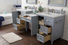 Load image into Gallery viewer, Copper Cove Encore 86&quot; Double Vanity Set, Silver Gray w/ Makeup Table, 3 CM White Zeus Quartz Top James Martin Vanities