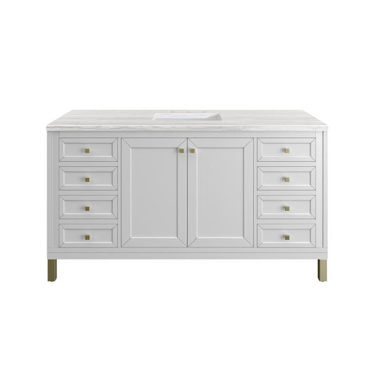 Chicago 60" Single Vanity, Glossy White w/ 3CM Arctic Fall Top James Martin Vanities