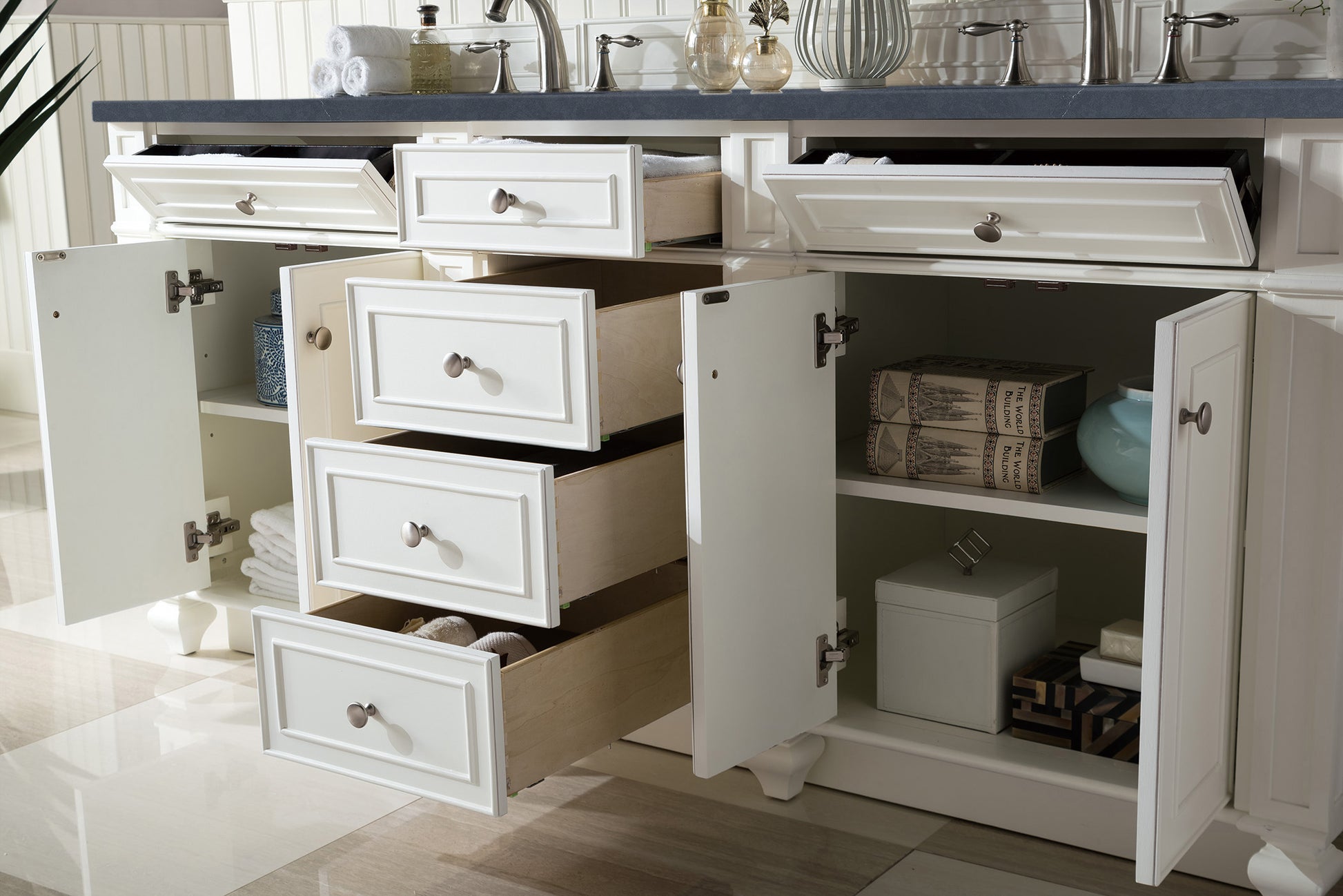 Bathroom Vanities Outlet Atlanta Renovate for LessBristol 72" Double Vanity, Bright White, w/ 3 CM Charcoal Soapstone Quartz Top