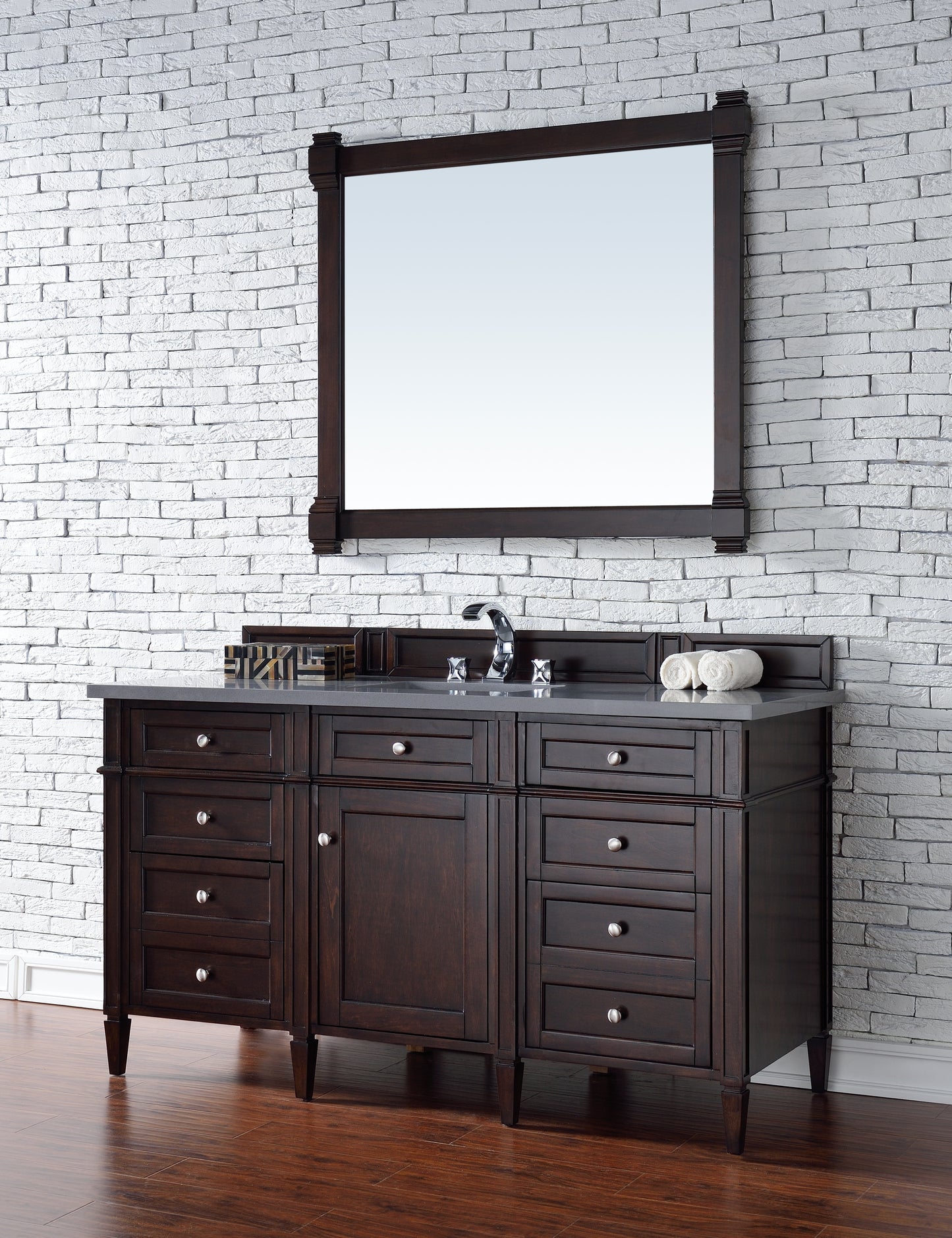 Brittany 60" Burnished Mahogany Single Vanity w/ 3 CM Charcoal Soapstone Quartz Top James Martin Vanities