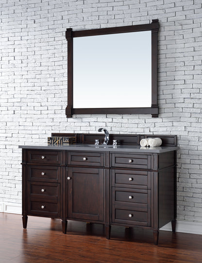 Brittany 60" Burnished Mahogany Single Vanity w/ 3 CM Charcoal Soapstone Quartz Top James Martin Vanities