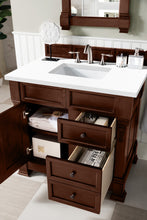 Load image into Gallery viewer, Brookfield 36&quot; Single Vanity, Warm Cherry w/ 3 CM White Zeus Quartz Top James Martin Vanities