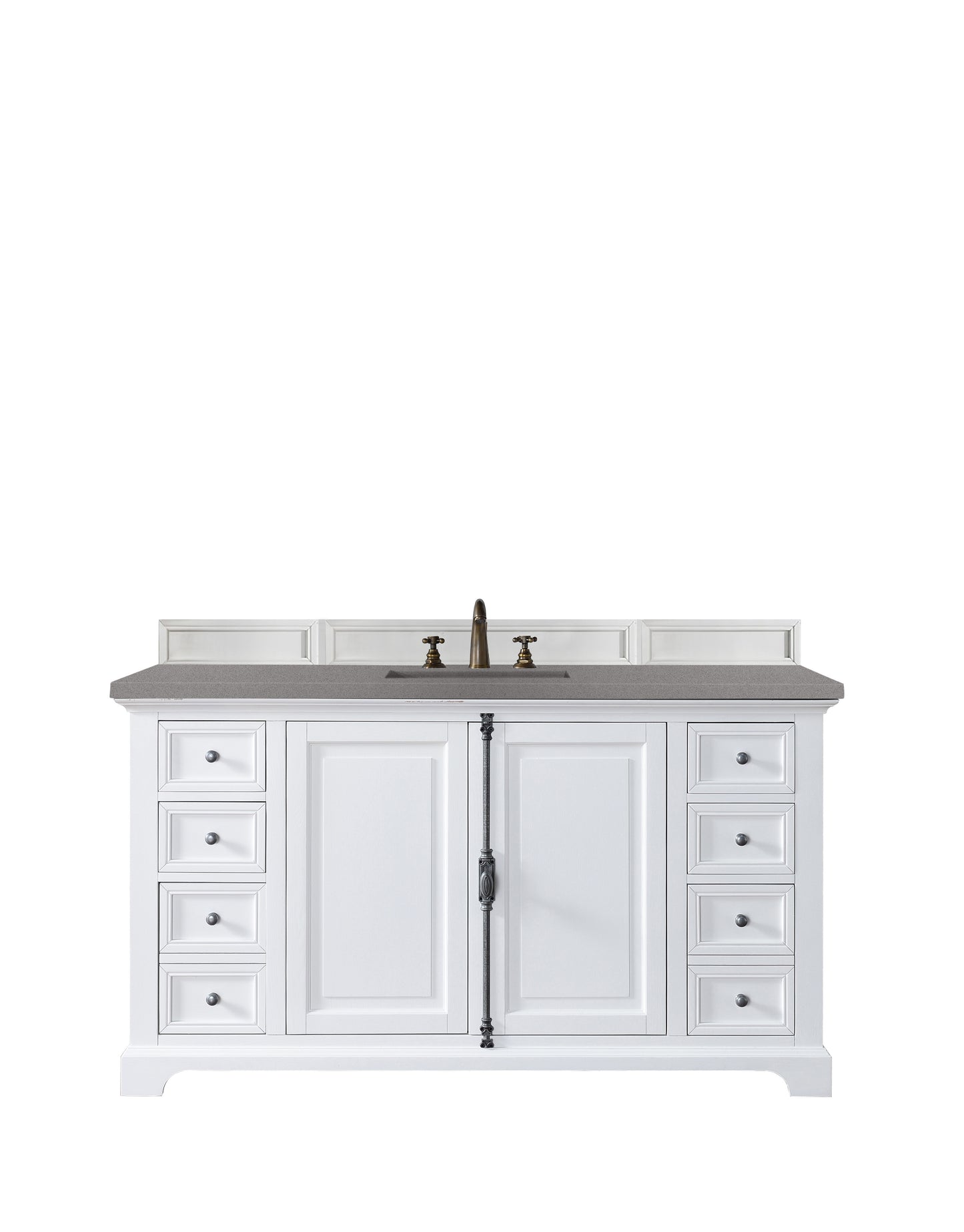 Providence 60" Single Vanity Cabinet, Bright White, w/ 3 CM Grey Expo Quartz Top James Martin