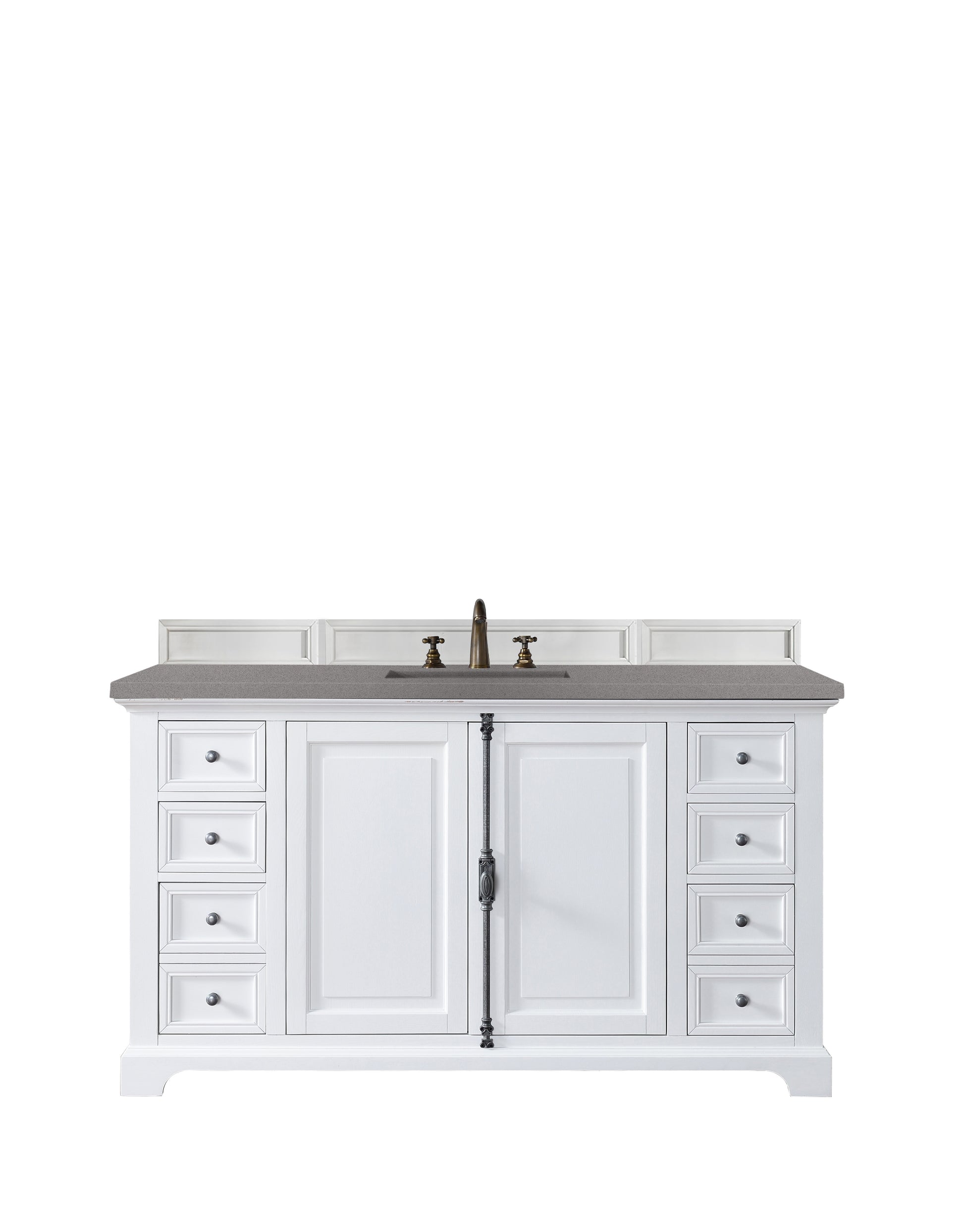 Providence 60" Single Vanity Cabinet, Bright White, w/ 3 CM Grey Expo Quartz Top James Martin