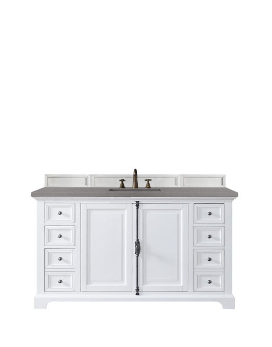 Providence 60" Single Vanity Cabinet, Bright White, w/ 3 CM Grey Expo Quartz Top James Martin