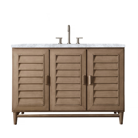 Portland 48" Single Vanity Whitewashed Walnut w/ 3 CM Carrara Marble Top James Martin Vanities