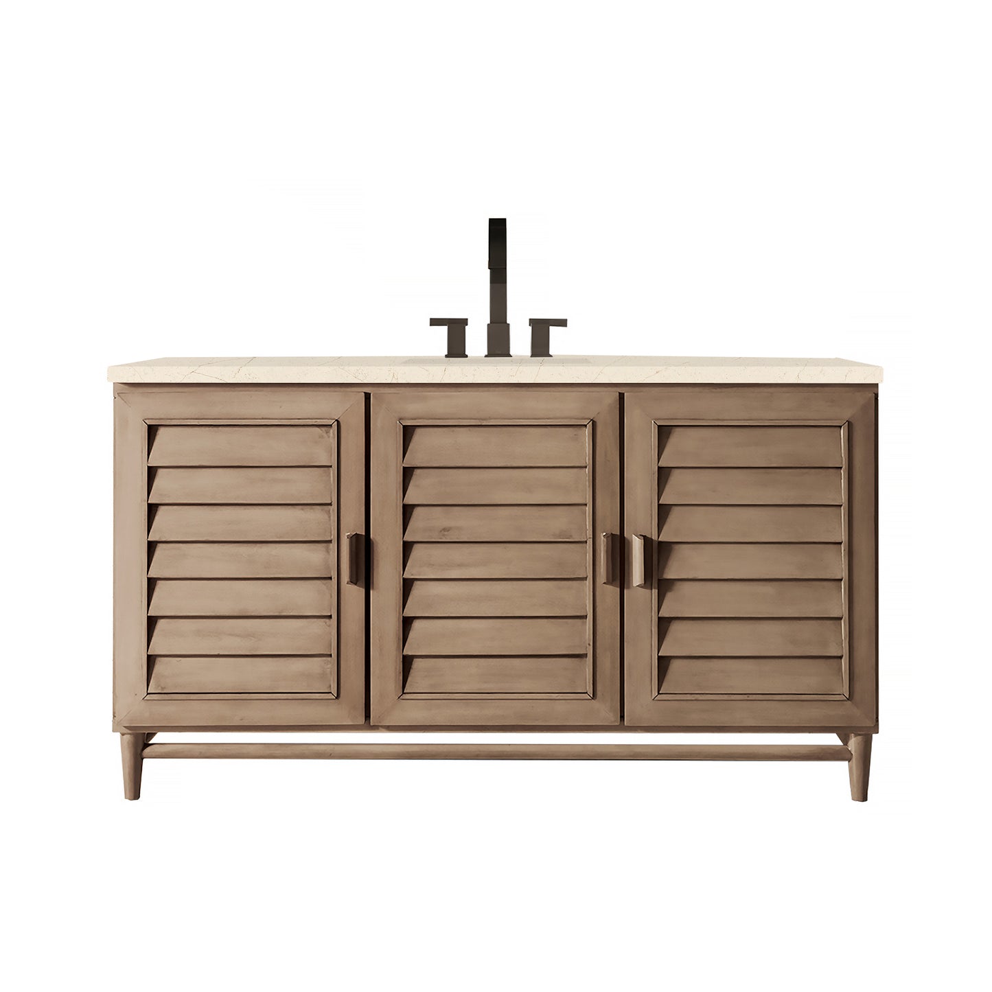 Portland 60" Single Vanity Whitewashed Walnut, w/ 3 CM Eternal Marfil Quartz Top James Martin Vanities