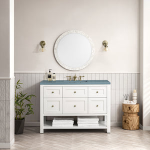 Breckenridge 48" Single Vanity, Bright White w/ 3CM Cala Blue Top James Martin Vanities