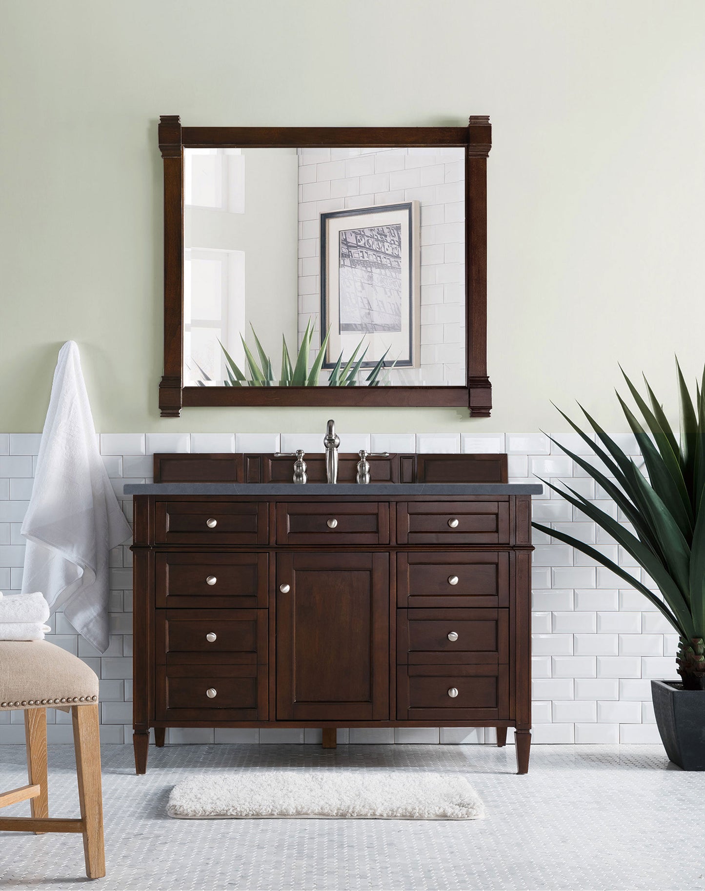 Brittany 48" Burnished Mahogany Single Vanity w/ 3 CM Charcoal Soapstone Quartz Top James Martin Vanities