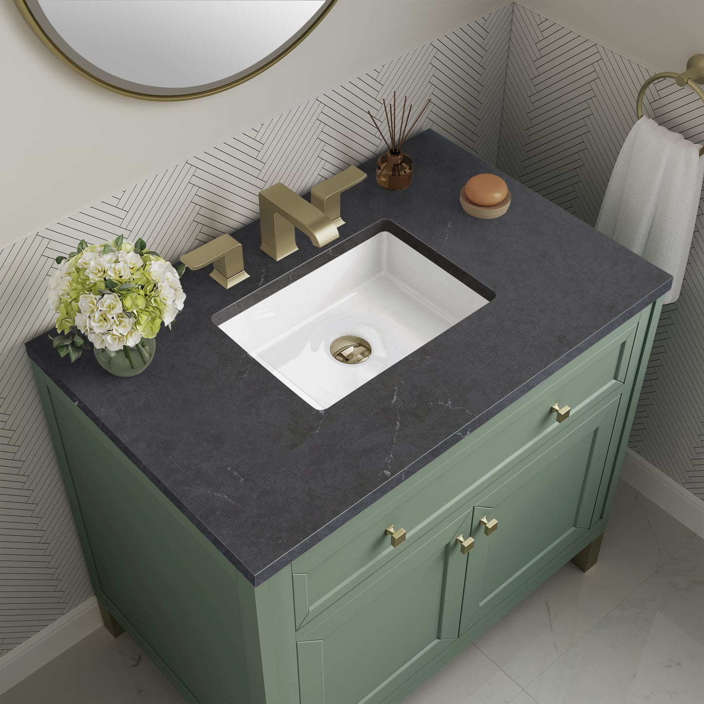 Bathroom Vanities Outlet Atlanta Renovate for LessChicago 36" Single Vanity, Smokey Celadon w/ 3CM Charcoal Soapstone Top