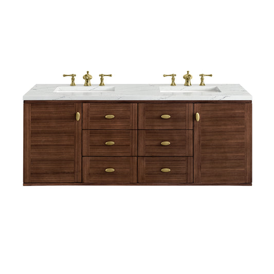 Amberly 60" Double Vanity, Mid-Century Walnut w/ 3CM Ethereal Noctis Top James Martin Vanities
