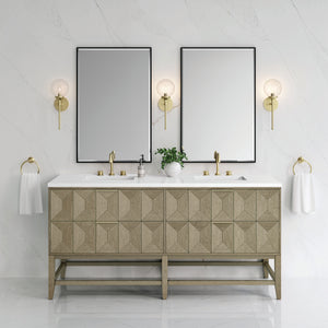 Emmeline 72" Double Vanity, Pebble Oak w/ 3CM White Zeus Top James Martin Vanities