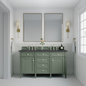 Brittany 60" Double Vanity, Smokey Celadon w/ 3CM Charcoal Soapstone Top James Martin Vanities