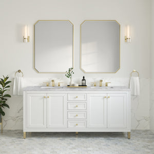 Chicago 72" Double Vanity, Glossy White w/ 3CM Carrara Marble Top James Martin Vanities