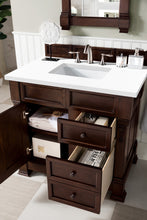 Load image into Gallery viewer, Brookfield 36&quot; Single Vanity, Burnished Mahogany w/ 3 CM White Zeus Quartz Top James Martin Vanities