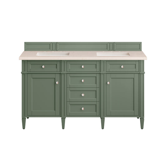 Brittany 60" Double Vanity, Smokey Celadon w/ 3CM Eternal Marfil Top James Martin Vanities