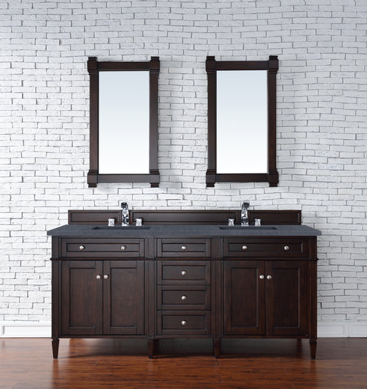 Brittany 72" Burnished Mahogany Double Vanity w/ 3 CM Charcoal Soapstone Quartz Top James Martin Vanities