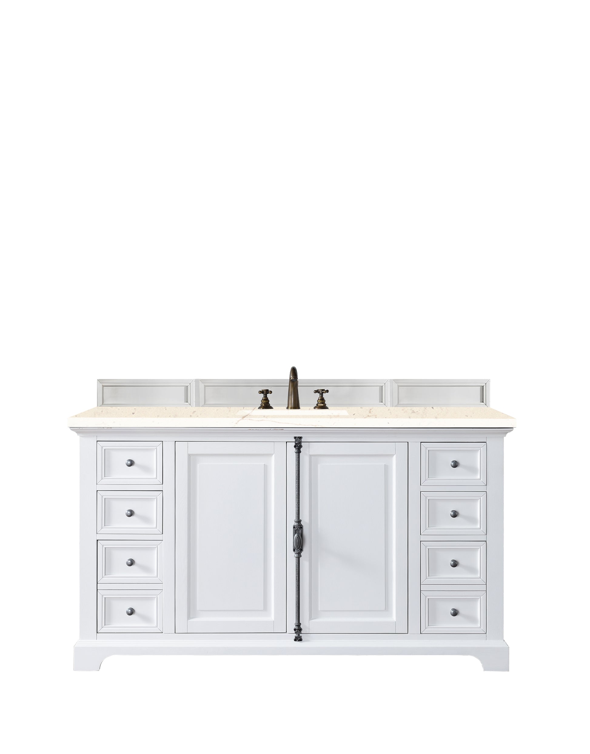 Providence 60" Single Vanity Cabinet, Bright White, w/ 3 CM Eternal Marfil Quartz Top James Martin