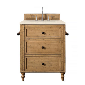 Copper Cove 26" Single Vanity Cabinet, Driftwood Patina, w/ 3 CM Eternal Marfil Quartz Top James Martin