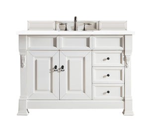 Brookfield 48" Single Vanity, Bright White w/ 3 CM White Zeus Quartz Top James Martin Vanities